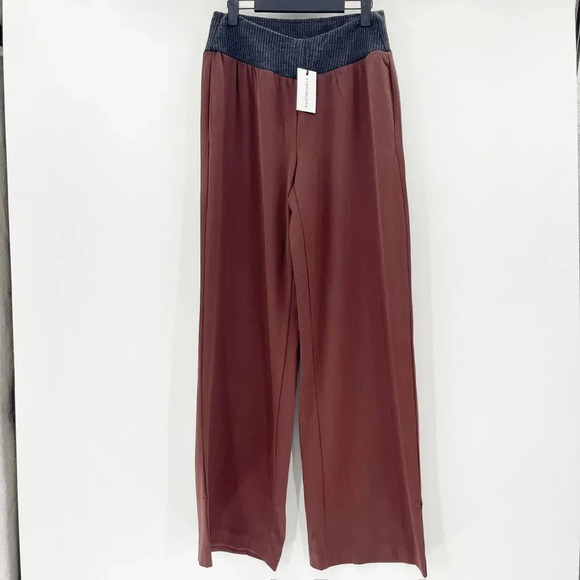 NWT WeWoreWhat Low Rise V Wide Leg Pants Women's Size M Brown Ribbed Waistband - Picture 2 of 5